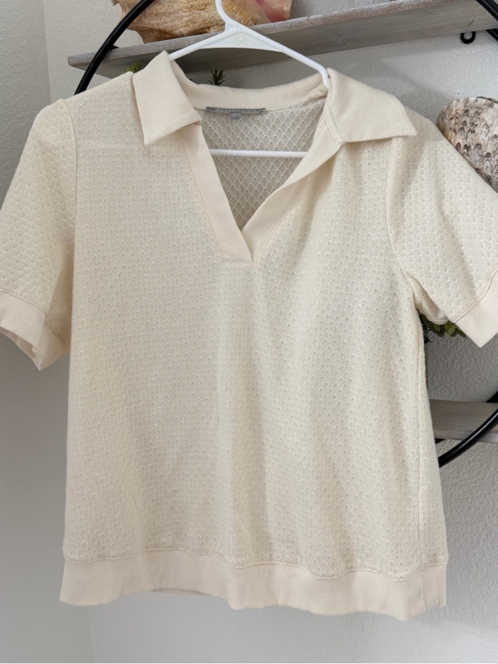 Daniel Rainn Cream Pointelle Knit Polo - Short Sleeve